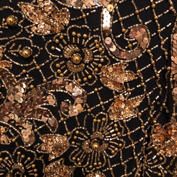 floor length gold and black beaded formal dress - Picture 3 of 7